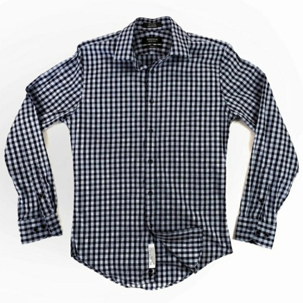 Nordstrom Blue Gingham Button Down Shirt Men’s Neck 17 Trim Fit